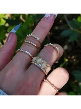 Gold 6pc Rhinestone Ring Set